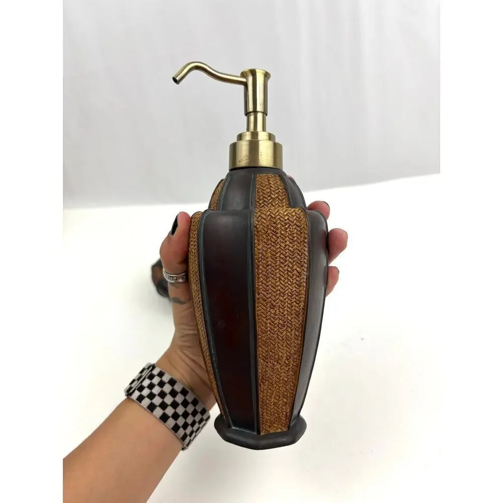 Set Bathroom Lotion Dispenser and‎ Soap Holder Black Brown Home Decor